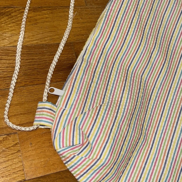 Seersucker sling drawstring backpack travel bag multicolor colorful stripes - Picture 3 of 8